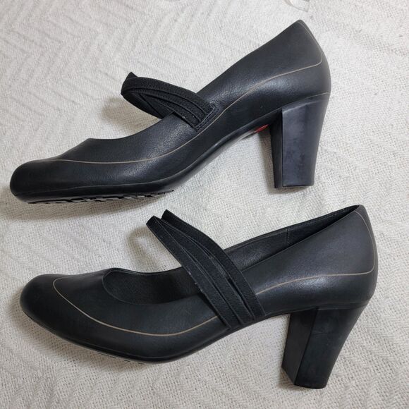 Camper Leather Mary Jane Pumps Heels Black Elastic Strap Size EU 38 US 7.5 - Picture 4 of 14